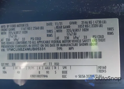 2021 Ford Escape Se Hybrid z USA, uszkodzony, nr VIN 1FMCU9BZ4MUB05331